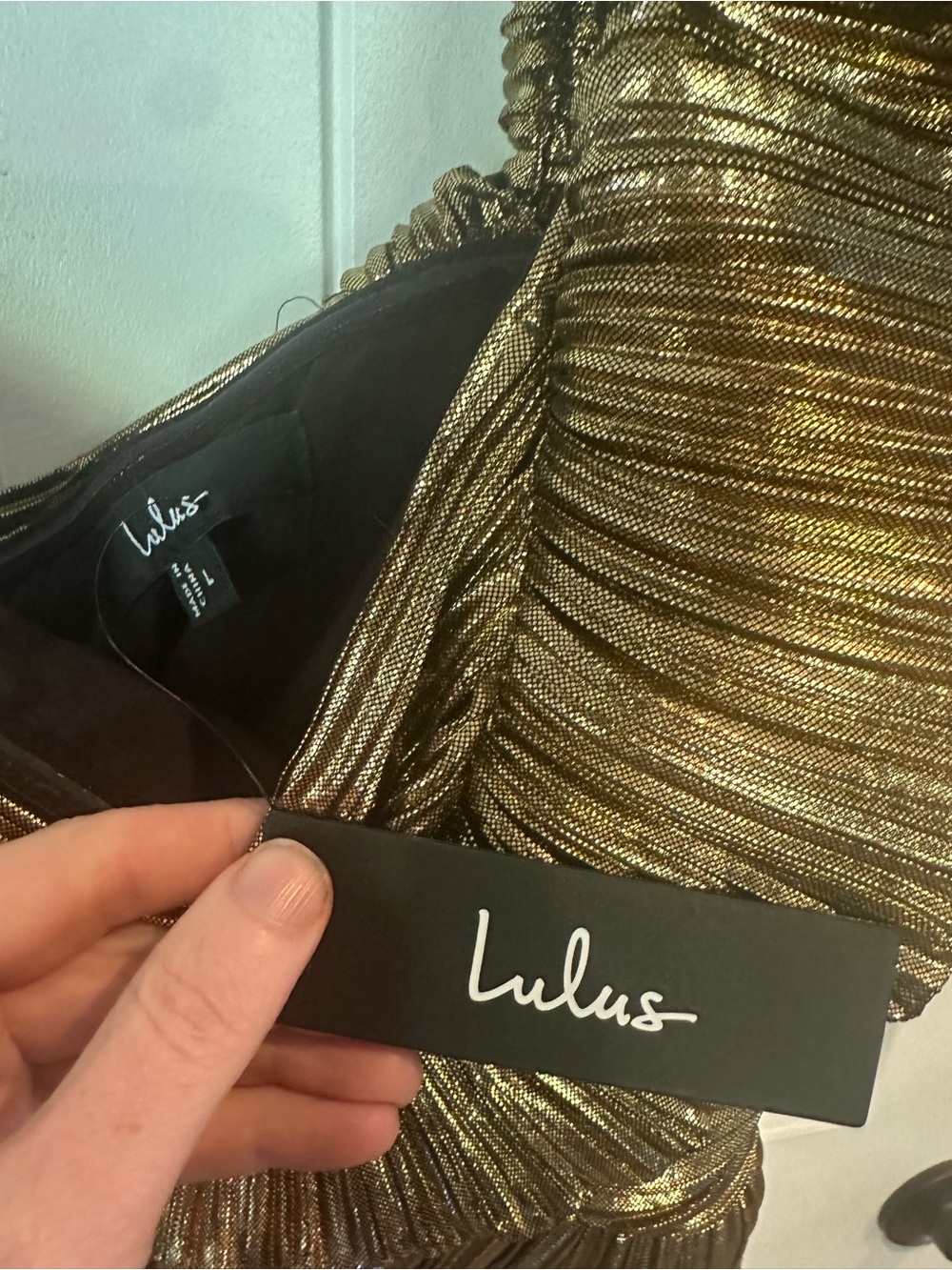 Lulu's Gold One-Shoulder Ruffle Metallic Dress - Picture 5 of 8